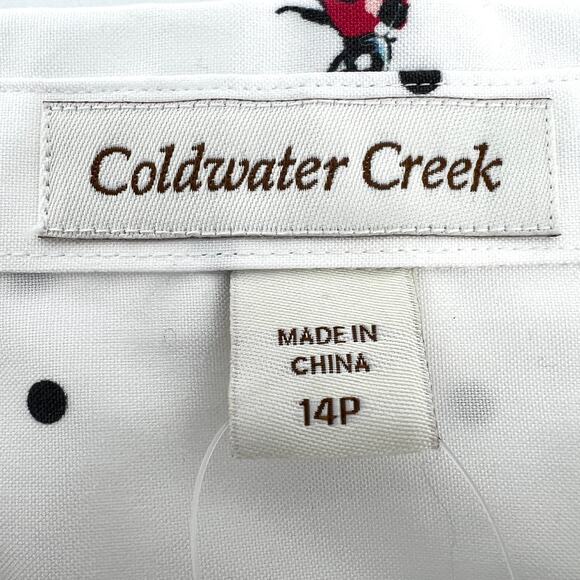 Coldwater Creek 100% Cotton White with Ladybug Print Button Up Blouse 14P NWT - Picture 5 of 9